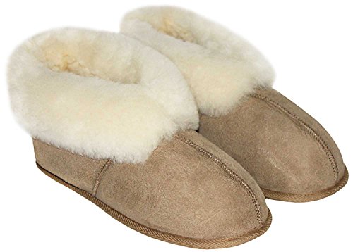 Rohn Moden Lammfell Hausschuhe Classic, Hüttenschuhe echtes Lammfell Hausschuhe für Damen und Herren mit flexibler Ledersohle (Größe 37, beige) von Rohn Moden