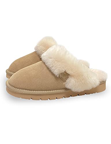 Rohn Moden Lammfell Hausschuhe Talea für Damen, echt Schaffell Pantoffel, atmungsaktive Pantoletten, Slipper mit fester EVA-Sohle in Premiumqualität, Schlappen in braun (numeric_42) von Rohn Moden