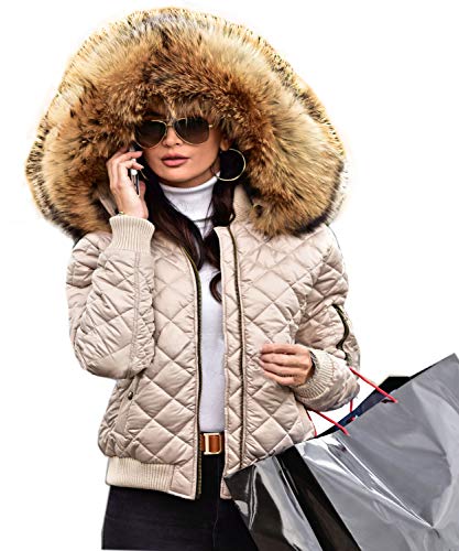 Roiii® Damen Lässige Vintage-Kunstpelz mit Kapuze Grau warme starke Jacken-Mantel-Gr e Klein Schwarz von Roiii