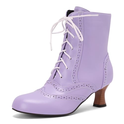 Damen Ankle-High Stiefeletten Jahrgang Victorian Stiefel with Zipper Schnüren Runde Zehen Mediaeval Renaissance Style 70's Outfits Schuhe Purple Size 40 von Roimaash