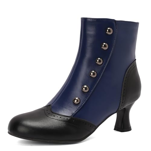 Damen Ankle-High Stiefeletten Jahrgang Victorian Stiefel with Zipper Studed Runde Zehen Mediaeval Renaissance Style 70's Outfits Schuhe Blue Size 38 von Roimaash