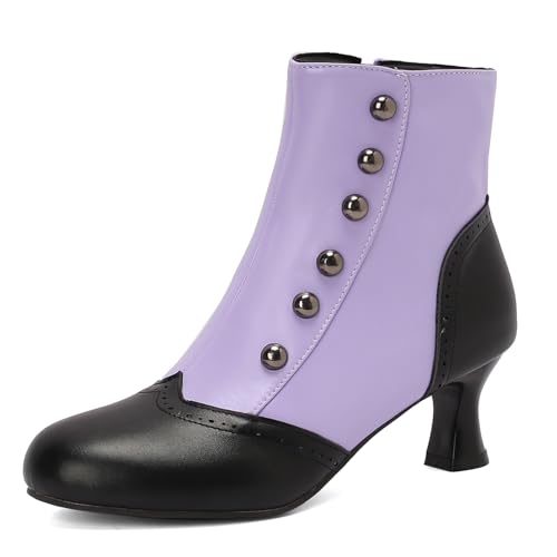 Damen Ankle-High Stiefeletten Jahrgang Victorian Stiefel with Zipper Studed Runde Zehen Mediaeval Renaissance Style 70's Outfits Schuhe Purple Size 43 von Roimaash