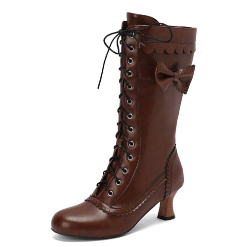 Damen Mid-Calf Stiefel Jahrgang Victorian Mit Bow Süss Hochzeit Mit Spitze Mediaeval Renaissance Style 70's Outfits Schuhe Brown Size 40 Damen Mid-Calf Stiefel Jahrgang Victorian Mit Bow Süss Hochzeit Mit Spitze Mediaeval Renaissance Style 70's Outfits Schuhe Brown Size 40 von Roimaash