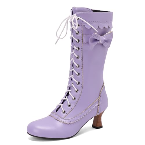 Damen Mid-Calf Stiefel Jahrgang Victorian Mit Bow Süss Hochzeit Mit Spitze Mediaeval Renaissance Style 70's Outfits Schuhe Purple Size 48 Damen Mid-Calf Stiefel Jahrgang Victorian Mit Bow Süss Hochzeit Mit Spitze Mediaeval Renaissance Style 70's Outfits Schuhe Purple Size 48 von Roimaash