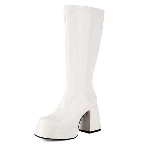 Roimaash DaHerren Mid-Calf Stiefel Für Frauen Metallic Lack Plateau Stiefel Blockabsatz Goth Punk Stiefel Gogo Disco Style Chunky Rave Stiefel White Size 42 Roimaash DaHerren Mid-Calf Stiefel Für Frauen Metallic Lack Plateau Stiefel Blockabsatz Goth Punk Stiefel Gogo Disco Style Chunky Rave Stiefel White Size 42 von Roimaash