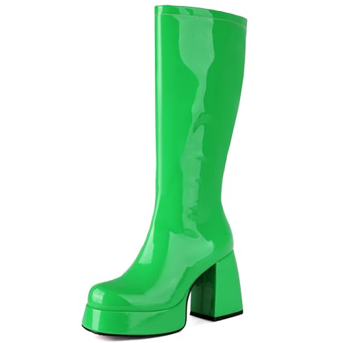 Roimaash DaHerren Mid-Calf Stiefel für Frauen - Metallic Lack Plateau Blockabsatz Goth Punk Gogo Disco Style Chunky Rave - Grün Größe 42 Roimaash DaHerren Mid-Calf Stiefel für Frauen - Metallic Lack Plateau Blockabsatz Goth Punk Gogo Disco Style Chunky Rave - Grün Größe 42 von Roimaash