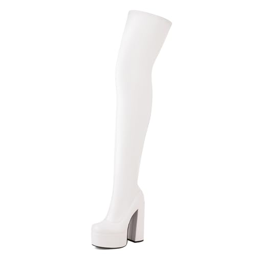 Roimaash DaHerren Over-The-Kniestiefel Thigh HoHe Ferse Latex Stiefel High Kniestiefel Plateau Stretch Botas Para Mujer HoHe Stiefel Stripper PU-White Size 42 Roimaash DaHerren Over-The-Kniestiefel Thigh HoHe Ferse Latex Stiefel High Kniestiefel Plateau Stretch Botas Para Mujer HoHe Stiefel Stripper PU-White Size 42 von Roimaash