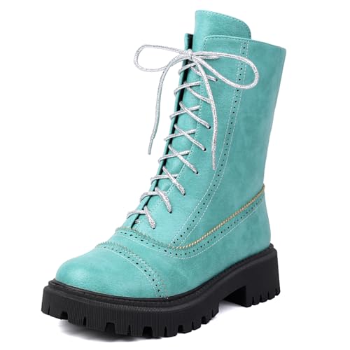 Roimaash Damen Chunky Schnüren Kampfstiefel Ankle High Lug Sole Ankle Stiefeletten Runde Zehen Gemütlich Motorcycle Stiefel Plateau Unisex Metallic Blue Size 41 Roimaash Damen Chunky Schnüren Kampfstiefel Ankle High Lug Sole Ankle Stiefeletten Runde Zehen Gemütlich Motorcycle Stiefel Plateau Unisex Metallic Blue Size 41 von Roimaash