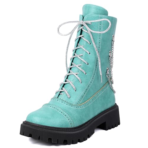 Roimaash Damen Chunky Schnüren Kampfstiefel Ankle High Lug Sole Ankle Stiefeletten Runde Zehen Gemütlich Motorcycle Stiefel Plateau Unisex Metallic Blue Size 41 Roimaash Damen Chunky Schnüren Kampfstiefel Ankle High Lug Sole Ankle Stiefeletten Runde Zehen Gemütlich Motorcycle Stiefel Plateau Unisex Metallic Blue Size 41 von Roimaash
