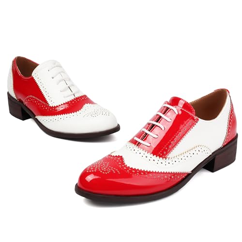 Roimaash Damens Brogues and Oxfords Unisex Schuhe Low Heel Wingtip Two Tone Saddle Schuhe Schnüren Leisure British Style Arbeit Schuhe Red Plus Size 41 Roimaash Damens Brogues and Oxfords Unisex Schuhe Low Heel Wingtip Two Tone Saddle Schuhe Schnüren Leisure British Style Arbeit Schuhe Red Plus Size 41 von Roimaash