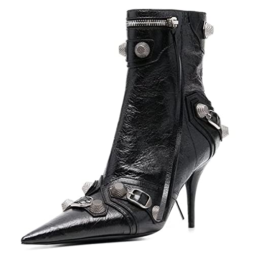 Roimaash Fancy Ankle Hohe Stiefel Stiletto H?he Ferse Gotisch Stiefeletten Nieten Pointed Toe Damen Ballroom Catwalk Stiefel Heeled Beaded Party Stiefel Black Size 40 von Roimaash