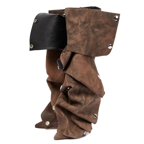 Roimaash Fancy Slouch Dress Stiefel Knee High Stiletto Covered Pointed Toe Stiefel Applique Snap Button Denim Stiefel Catwalk Schuhe Khaki Plus Size 40 Roimaash Fancy Slouch Dress Stiefel Knee High Stiletto Covered Pointed Toe Stiefel Applique Snap Button Denim Stiefel Catwalk Schuhe Khaki Plus Size 40 von Roimaash