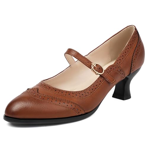 Roimaash Klassischer Damen Brogue Schuhe Ohne Verschluss Flach Mary Janes Pumps T Riemen Schule Uniform Schuhe for Students Runde Zehen Cosplay Pumps Brown Size 38 Roimaash Klassischer Damen Brogue Schuhe Ohne Verschluss Flach Mary Janes Pumps T Riemen Schule Uniform Schuhe for Students Runde Zehen Cosplay Pumps Brown Size 38 von Roimaash