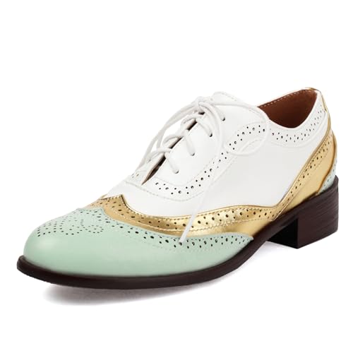 Roimaash Leisure Oxford Schuhe Damen Two Tone Wingtip Brogue Schuhe Low Heel Schnüren British High Top Schule Costume Schuhe Lack Brown Plus Size 42 Roimaash Leisure Oxford Schuhe Damen Two Tone Wingtip Brogue Schuhe Low Heel Schnüren British High Top Schule Costume Schuhe Lack Brown Plus Size 42 von Roimaash