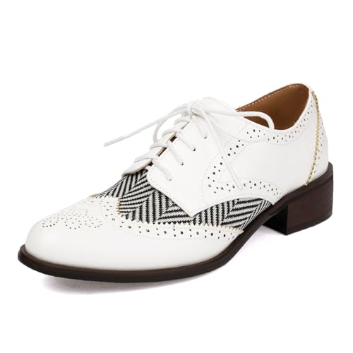 Roimaash Leisure Oxford Schuhe Damen Two Tone Wingtip Brogue Schuhe Low Heel Schnüren British High Top Schule Costume Schuhe Lack White Plus Size 38 Roimaash Leisure Oxford Schuhe Damen Two Tone Wingtip Brogue Schuhe Low Heel Schnüren British High Top Schule Costume Schuhe Lack White Plus Size 38 von Roimaash