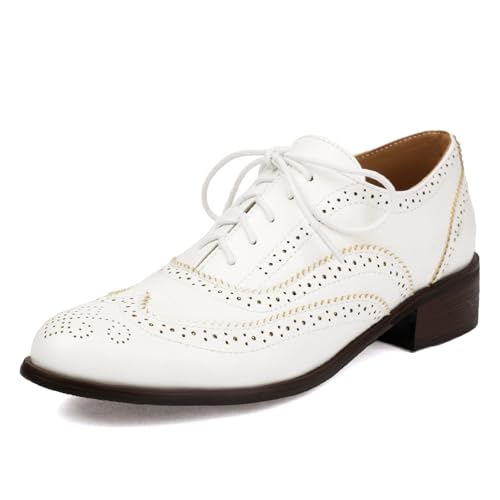 Roimaash Leisure Oxford Schuhe Damen Two Tone Wingtip Brogue Schuhe Low Heel Schnüren British High Top Schule Costume Schuhe Lack White Plus Size 41 Roimaash Leisure Oxford Schuhe Damen Two Tone Wingtip Brogue Schuhe Low Heel Schnüren British High Top Schule Costume Schuhe Lack White Plus Size 41 von Roimaash