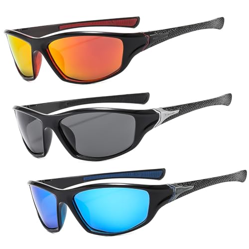 3er-Pack Ski Sonnenbrille Herren Sport Sonnenbrille Damen Polarisierter Uv-Schutz Geeignet Zum Radfahren, Angeln, Autofahren (Schwarzgrau/Blaues Quecksilber/Rotes Quecksilber) 3er-Pack Ski Sonnenbrille Herren Sport Sonnenbrille Damen Polarisierter Uv-Schutz Geeignet Zum Radfahren, Angeln, Autofahren (Schwarzgrau/Blaues Quecksilber/Rotes Quecksilber) von Roinaid