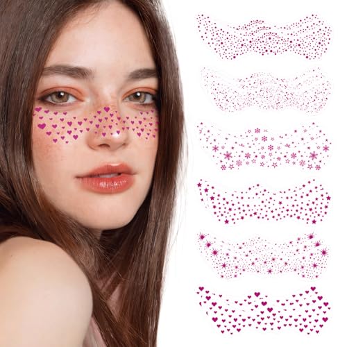 Glitzer Tattoo Gesicht 18 PCS Gesichtstattoo Glitzer Wasserdicht Sommersprossen Tattoo Glitzer Sommersprossen Glitter Freckles Geeignet für Verschiedene Anlässe Geeignet für Kinder und Frauen von Roinaid
