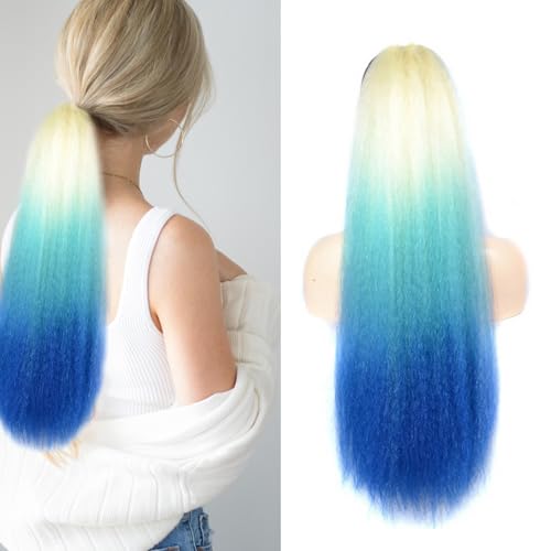 Hair Tinsel Haar Lametta Ombré Haarverlängerungen Regenbogenfarbene Pferdeschwanz Bunter Pferdeschwanz Weißer und Blauer Farbverlauf, geeignet für Strickarbeiten für Mädchen und Damen. von Roinaid