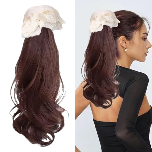 Ponytail Extension Dunkelbraun Haarteil Zopf,Pferdeschwanz Haarteil 35cm mit Klammer,Haarverlängerung Zopf mit Griffclip,Passend für Damen und Mädchen von Roinaid