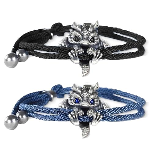 Roinaid 2 PCS Süßes silbernes Drachen-Armband, Verstellbares Silbernes Drachen-Armband Vintage Glücksbringer-Armbänder Süßer Tierschmuck Kann als Geschenk Verwendet Werden von Roinaid