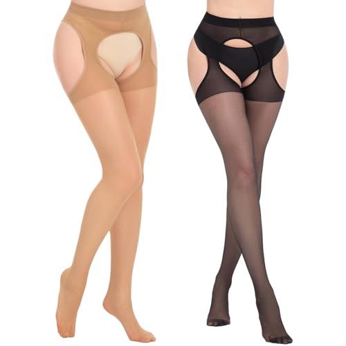 Roinaid 2 Paar Strumpfhose Frau für Damen,Strapsstrumpfhose,Hochwertige Strumpfhose,Geeignet für Damen und Mädchen (Schwarz + Hautfarben) von Roinaid