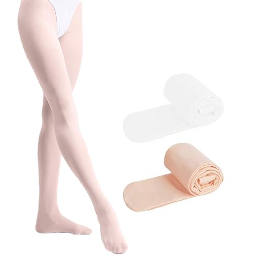 Roinaid 2 Stück Ballettstrumpfhose Mädchen Ballettstrumpfhose Damen Atmungsaktive Ballettstrumpfhosen Ballett Leggings Geeignet für Mädchen mit Einer Körpergröße Von 110–130 cm (Weiß + Fleischrosa) von Roinaid
