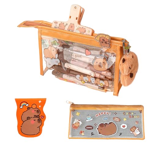 Roinaid 2 Stücke Federmäppchen,Niedlich Capybara Federmäppchen Große Kapazität Capybara Mäppchen,mit Lesezeichen,Tolles Geschenk für Jungen und Mädchen Büroangestellte (Transparent) von Roinaid