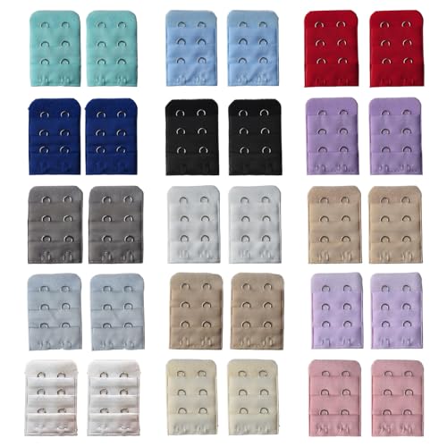 Roinaid 30 Stück BH Verschluss Verlängerung BH Verlängerung 2 Haken 3 Reihen BH-Verlängerer BH Erweiterung Weicher Bequem und Elastisch für Alle Gängigen BH-Modelle 15 Farben von Roinaid