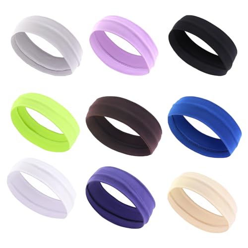 Roinaid Sport Damen Haarbänder Damen, 9 Stück 5cm Sport Stirnband Frauen, Breite Sport-Stirnbänderhaarband, Haarband Schweißband, Dehnbar Feuchtigkeit Wicking Haarband Yoga Laufen von Roinaid