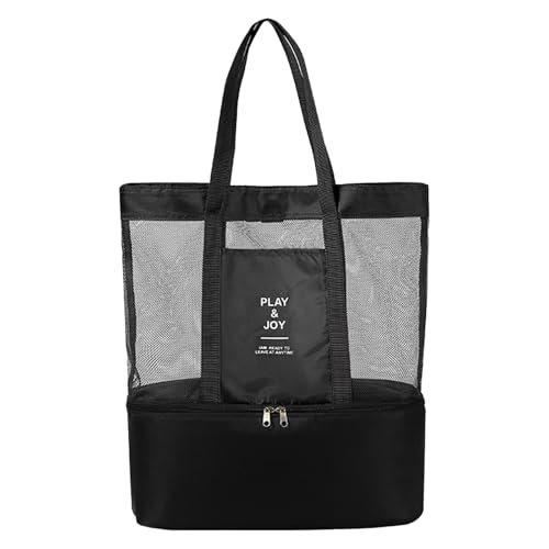 Roinaid Badetasche Strandtasche mit Reißverschluss Strandtasche Groß Strandtasche Damen Beach Bag mit Wasserdichten Taschen für Shopping Strand Pool Picknick und Fitnessstudio (Schwarz) von Roinaid