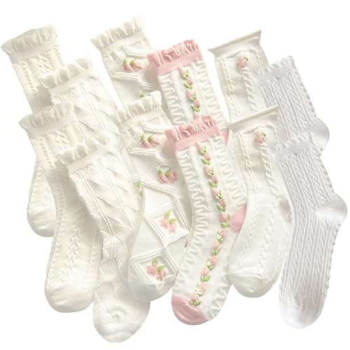 Roinaid Socken Rüschen Damen 6 Paar Söckchen Mit Rüschen Söckchen Mit Rüschen Socken Mit Rüschen Damen Neue Damenstrümpfe Mit Frischen Blumen Weich Bequem Und Atmungsaktiv Rüschen Socken 6 Stile von Roinaid