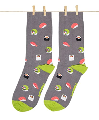 Roits Sushi Grau Damen Lustige Socken 36-40 - Bunte Witzige Socken Frauen, Odd Fun Socks Geschenke Accessoires von Roits