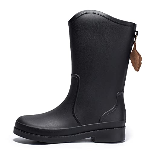 Rojeam Damen Gummistiefel Wasserdichter Sicherheitsstiefel Arbeitsstiefel Regenstiefel Gummi Stiefel Gartenschuhe Schnee Schlupfstiefel, Schwarz, 38 EU von Rojeam