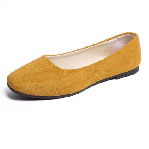 Rojeam Frauen Classic Flats Schuhe Ballett Slip On Damen Klassische Ballerinas Profilsohle Flach Aprikose Gelb 39 EU von Rojeam
