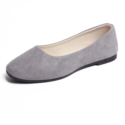 Rojeam Frauen Classic Flats Schuhe Ballett Slip On Damen Klassische Ballerinas Profilsohle Flach Grau 42 EU von Rojeam