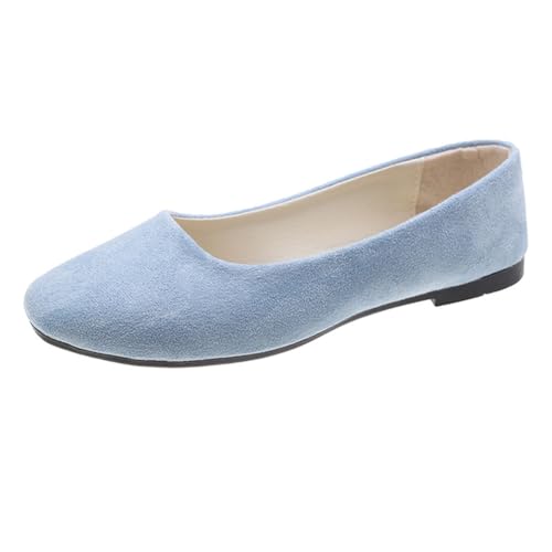 Rojeam Frauen Classic Flats Schuhe Ballett Slip On Damen Klassische Ballerinas Profilsohle Flach Graublau 41 EU von Rojeam