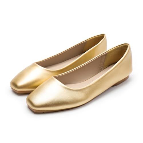 Rojeam Frauen Classic Flats Schuhe Ballett Slip On Damen Klassische Ballerinas Profilsohle Flach Matt Gold 41 EU von Rojeam