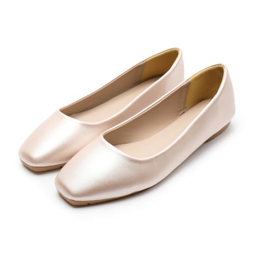 Rojeam Frauen Classic Flats Schuhe Ballett Slip On Damen Klassische Ballerinas Profilsohle Flach Matt Rosa 39 EU von Rojeam