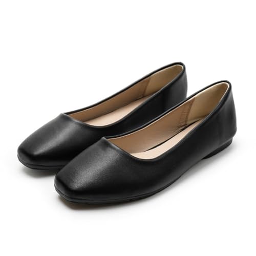 Rojeam Frauen Classic Flats Schuhe Ballett Slip On Damen Klassische Ballerinas Profilsohle Flach Matt Schwarz 42 EU von Rojeam