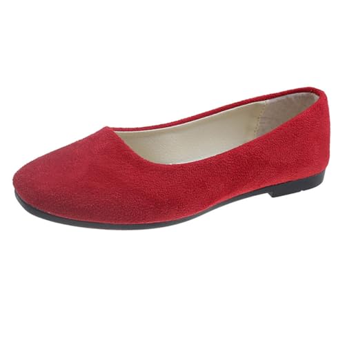 Rojeam Frauen Classic Flats Schuhe Ballett Slip On Damen Klassische Ballerinas Profilsohle Flach Rot 40 EU von Rojeam