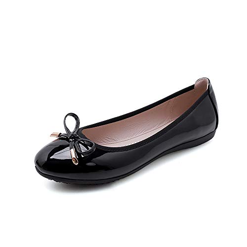 Rojeam Frauen Classic Flats Schuhe mit Fliege Ballett Slip On(B: Schwarz,38 EU) von Rojeam