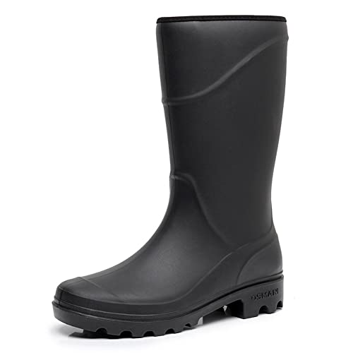 Rojeam Herren Gummistiefel Wasserdichter Sicherheitsstiefel Arbeitsstiefel Regenstiefel Gummi Stiefel Gartenschuhe Schnee Schlupfstiefel, Mittlere Wade Schwarz, 42 EU von Rojeam