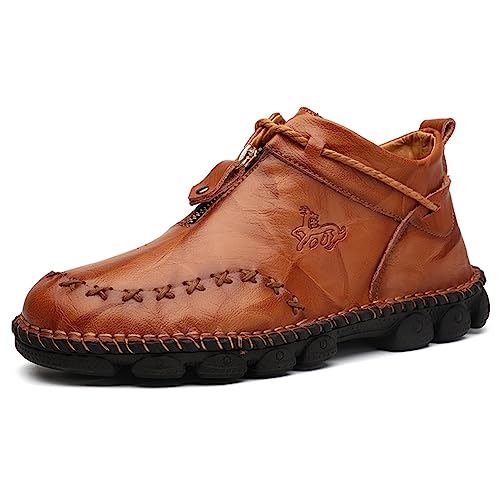 Rojeam Herren Klassische Stiefel Leder Stiefeletten Schnürstiefel Herren Leder Schuhe Braun 46 EU von Rojeam