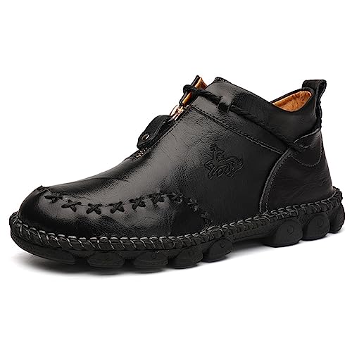 Rojeam Herren Klassische Stiefel Leder Stiefeletten Schnürstiefel Herren Leder Schuhe Schwarz 46 EU von Rojeam