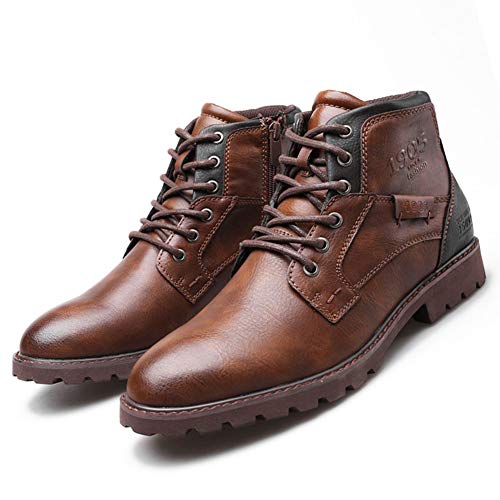 Rojeam Herren Stiefel Mode Stiefeletten Motorradstiefel für Herren Klassische Schnürstiefeletten Männer, Braun, Taglia 39 EU von Rojeam