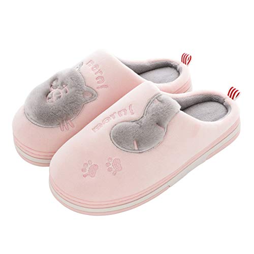 Rojeam Nette Katzen Pantoffel für Damen Herren Winter Plüsch Hausschuhe Indoor Outdoor, Größe-35/36 EU, Rosa (Hersteller Größe 36-37) von Rojeam