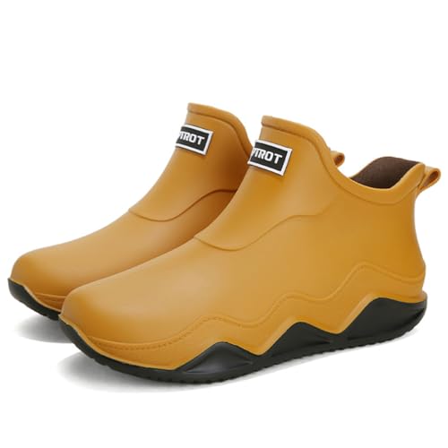 Rojeam Regenstiefel Damen Herren Garten Stiefel Bequeme Gartenstiefel Gummistiefel Gartenschuhe Schlupfstiefel Gelb 43 EU von Rojeam