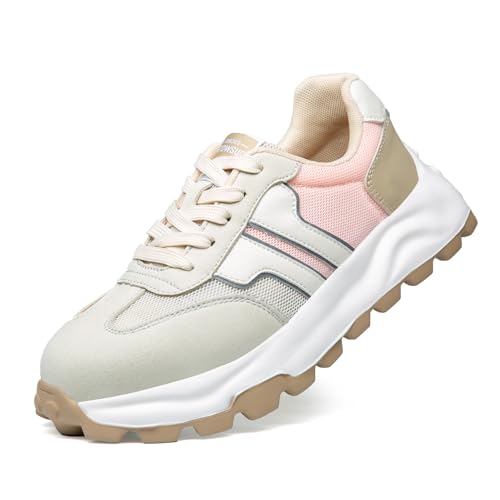 Rojeam Sicherheitsschuhe Damen Arbeitsschuhe mit Stahlkappe Stahlkappenschuhe Atmungsaktiv Beige 34 EU von Rojeam