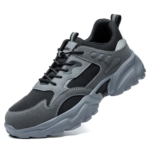 Rojeam Sicherheitsschuhe Damen Herren Arbeitsschuhe mit Stahlkappe Stahlkappenschuhe Atmungsaktiv Grau 35 EU von Rojeam